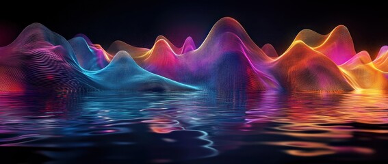 Abstract Neon Landscape with Water Reflection