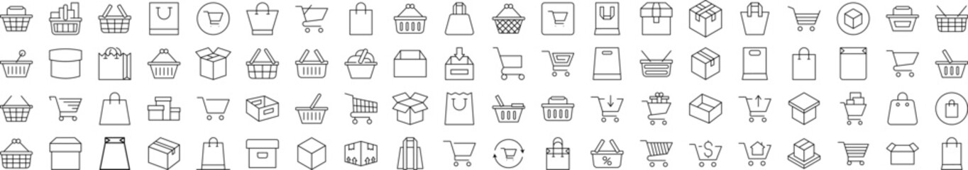Shopping Cart, Bag, Delivery Thin Icons Collection. Editable Stroke. Suitable for Web Sites, Books, Cards, Apps