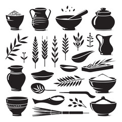 Silhouette set of clay rice. Vector isolated illustration
