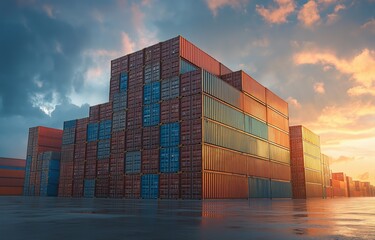Fototapeta premium Complete stacking packs in a shipping container, ready for shipment