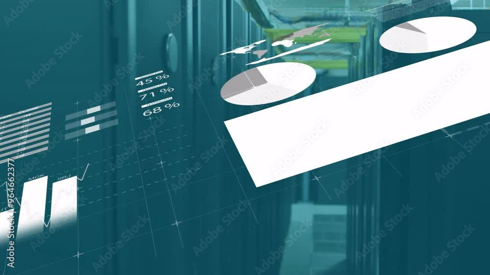 Poster animation of financial data processing over computer servers