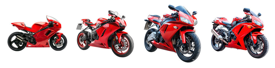 Set of Red sport bike motorcycle on a transparent background