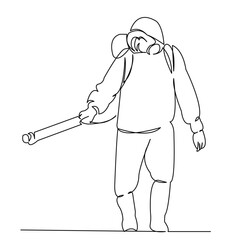 One continuous single drawing line art flat doodle man, safety, suit, chemical, protective. Isolated image hand draw contour on a white background
