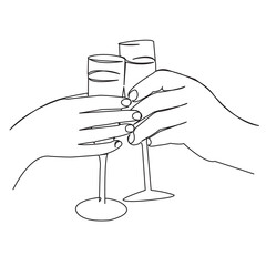 One continuous single drawing line art doodle glass, drink, champagne, alcohol, celebration. Isolated image hand draw contour on a white background
