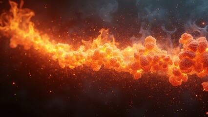 Vivid Fire Particle Explosion with Glowing Embers and Fiery Flames Rendered in Hyper-Realistic Detail, with Smoke Trails Against a Dark, Contrasting Background.