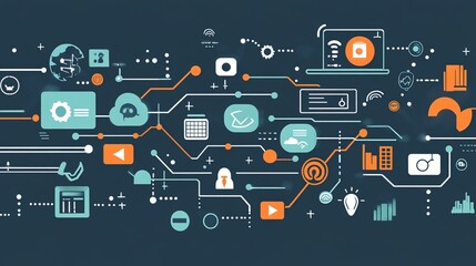 Naklejka premium Marketing Automation Software: Global Business Growth, CRM, Digital Strategy, Process Automation, Online Development