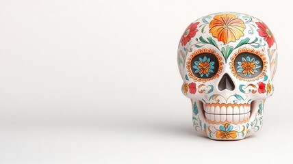 Detailed sugar skull with floral patterns, Day of the Dead, representing the artistry of life