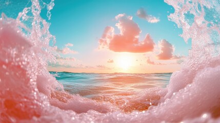 Fototapeta premium A panoramic view of a sunset over the ocean, showcasing the beauty and power of nature.
