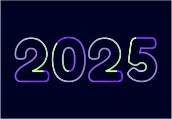 2025 Happy New Year Typography Neon Design Abstract Vector Illustration With Blue Background