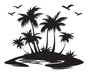 Tropical island with palm trees silhouette on the beach Summer vacation vector