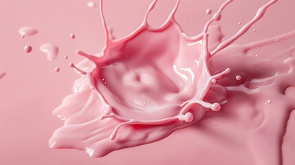 Close-up of pink liquid splash creating an artistic and energizing scene on a pastel pink surface.