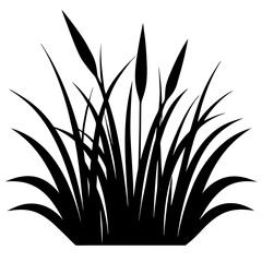 Seamless Black Grass Silhouette on White - Vector Art