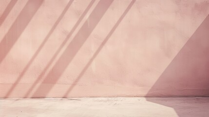 Minimalist Indoor Scene of Soft Pink Plaster Wall with Subtle Shadows and Smooth Concrete Floor