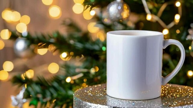 Christmas Mug Mockup - Festive Coffee Cup Design Template with Snowflakes and Ornaments, Christmas-themed mug mockups with a festive design element.
