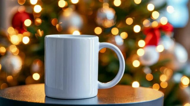 Christmas Mug Mockup - Festive Coffee Cup Design Template with Snowflakes and Ornaments, Christmas-themed mug mockups with a festive design element.
