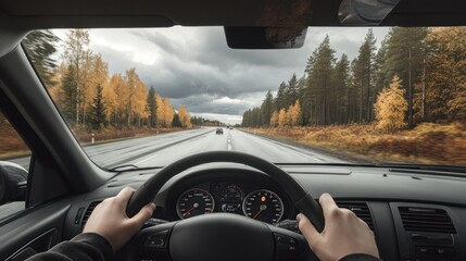 Driving Through Autumn Forest