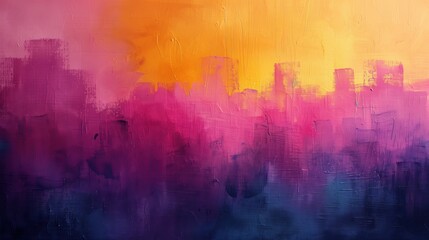 Obraz premium A vibrant abstract painting with gradient hues of yellow, pink, and purple, blending seamlessly into each other.
