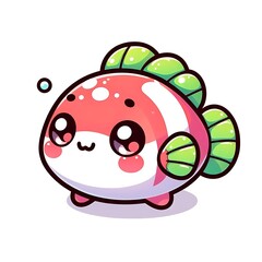 Obraz premium Cute cartoon fish, flat cartoon style illustration, kawaii, chibi, white background, character 