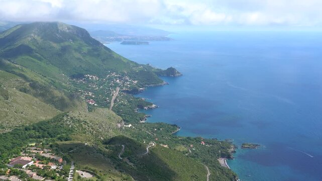 Beautiful panoramic view from the Christ the Redeemer (Cristo Redentore) Statue in Maratea, Basilicata, Italy.