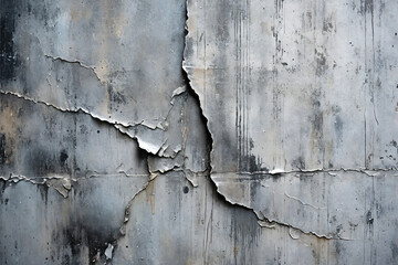 Cracked and weathered concrete surface with peeling layers and grunge-style aesthetics