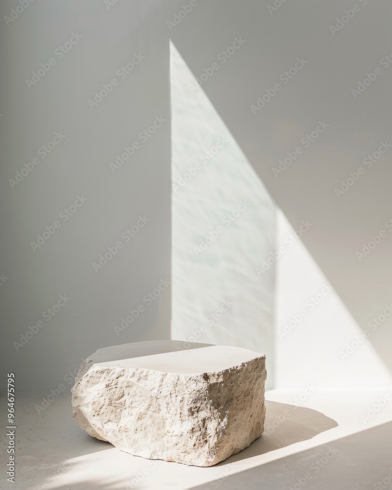 Poster Elegant Minimalist Mockup with Textured Stone Podium and Teal Window Models in Soft, Diffused Light