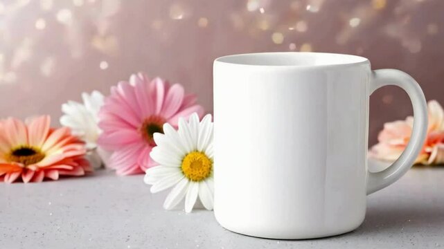 Daisy Flower Mug Mockup - Floral Coffee Cup Design Template for Branding and Nature Themed, floral or nature-themed designs, floral-themed mug mockups