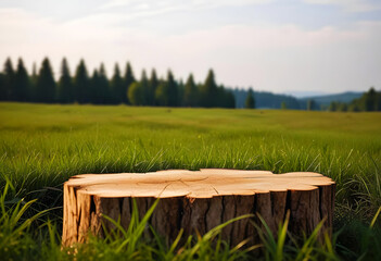 tree stump in the grass field