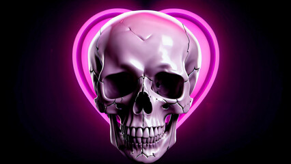 Fusion of Love and Death: A Glossy 3D Composition of Hearts and Skulls Blending Valentine's Day Affection with D&iacute;a de Muertos Symbolism, Exploring the Duality of Life and Death