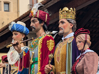 Gegants of Granollers and Vilanova i la Geltru in front of La Porxada in Granollers