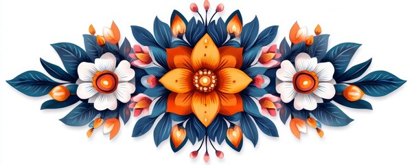 A vibrant floral design showcasing colorful flowers and lush leaves, perfect for decorative purposes.