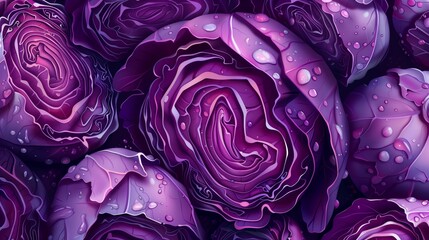 Obraz premium Background of red cabbage. Vegetables for good healthy food. Fresh organic purple cabbage. Vector illustration.