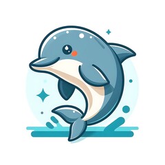 Fototapeta premium Cute happy dolphin cartoon flat style illustration., character, white background animal