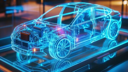 Transparent Wireframe 3D Model of a Car