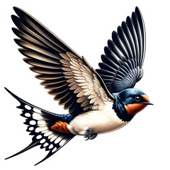 Obraz premium Red-rumped swallow in flight, Cecropis daurica, isolated on white, birds of Montenegro