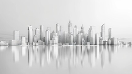 Obraz premium A minimalist line drawing of a city skyline with iconic buildings in a clean and simple design, creating a modern and artistic atmosphere.