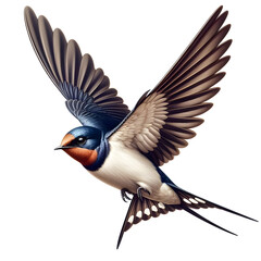 Obraz premium Red-rumped swallow in flight, Cecropis daurica, isolated on white, birds of Montenegro