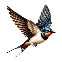 Obraz premium Red-rumped swallow in flight, Cecropis daurica, isolated on white, birds of Montenegro