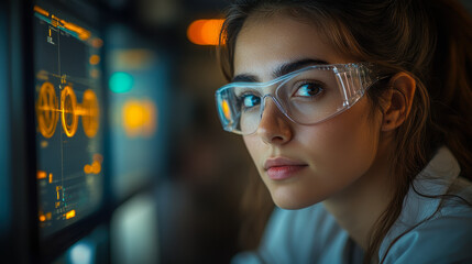 Focused Female Software Developer Collaborating on High-Tech Industrial Project with Diverse Colleagues in Research Laboratory