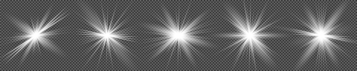 Glowing light bursts with sparkles. Glow light effect set, lens flare, explosion, glitter, line, sun flash, spark and star. Abstract image of lighting flare and white stars. Vector illustration