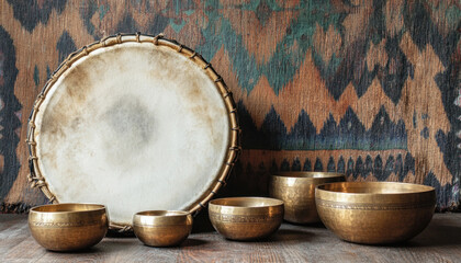 Ethnic percussion instruments waiting for musician to start playing music