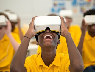 Diverse Group of High School Students Using VR Headsets to Explore Brain Anatomy in Interactive Science Class
