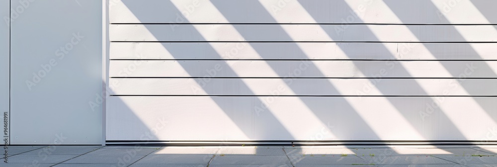 Poster Minimalist Modern Building Facade with Dappled Light Beams Creating a Creative Atmosphere in Soft Pastel Tones