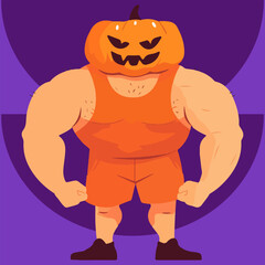 Muscular Pumpkin Head Character, ideal for Halloween events, gym humor, or unusual character designs