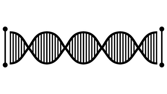Simple black and white icon of a DNA double helix, representing genetics, biology, and life science