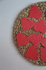 Red paper hearts garland is romantic decoration for Saint Valentine day.