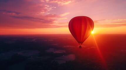 Fototapeta premium Hot air balloon flying high in the sky at sunset.