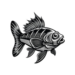 Fish flat vector with sharp outlines vector illustration linocut