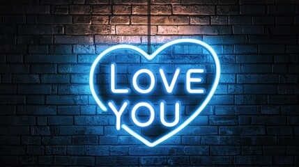 Obraz premium Neon Heart Love You Sign On Brick Wall