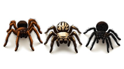 Fototapeta premium Three Unique Tarantula Icons Set, Ideal for Game Design Elements. Detailed and Distinctive Spider Illustrations for Digital Use in Game Interfaces, Perfect for Arachnid or Nature-Themed Projects