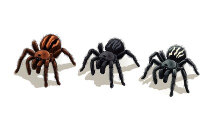 Fototapeta premium Three Unique Tarantula Icons Set, Ideal for Game Design Elements. Detailed and Distinctive Spider Illustrations for Digital Use in Game Interfaces, Perfect for Arachnid or Nature-Themed Projects